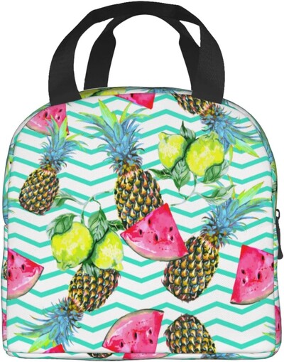 Kreslená melón, čerešňa a ananás, opakovane použiteľná obedárová taška, izolovaná prenosná obedárová krabička, opakovane použiteľné termálne chladiace tašky Bento Tote