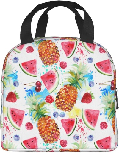 Kreslená melón, čerešňa a ananás, opakovane použiteľná obedárová taška, izolovaná prenosná obedárová krabička, opakovane použiteľné termálne chladiace tašky Bento Tote