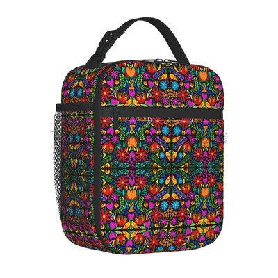 Krāsains meksikāņu ziedu pusdienu kastīte atkārtoti lietojama pusdienu soma Work Bento dzesētājs atkārtoti lietojama piknika kastes, izolēts konteiners piknikam
