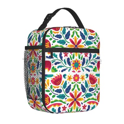 Krāsains meksikāņu ziedu pusdienu kastīte atkārtoti lietojama pusdienu soma Work Bento dzesētājs atkārtoti lietojama piknika kastes, izolēts konteiners piknikam