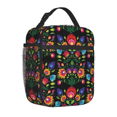 Krāsains meksikāņu ziedu pusdienu kastīte atkārtoti lietojama pusdienu soma Work Bento dzesētājs atkārtoti lietojama piknika kastes, izolēts konteiners piknikam