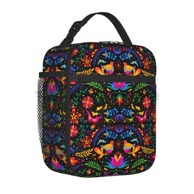 Krāsains meksikāņu ziedu pusdienu kastīte atkārtoti lietojama pusdienu soma Work Bento dzesētājs atkārtoti lietojama piknika kastes, izolēts konteiners piknikam