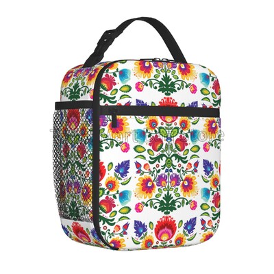 Krāsains meksikāņu ziedu pusdienu kastīte atkārtoti lietojama pusdienu soma Work Bento dzesētājs atkārtoti lietojama piknika kastes, izolēts konteiners piknikam