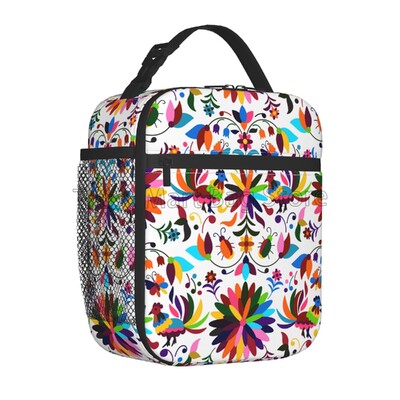 Krāsains meksikāņu ziedu pusdienu kastīte atkārtoti lietojama pusdienu soma Work Bento dzesētājs atkārtoti lietojama piknika kastes, izolēts konteiners piknikam