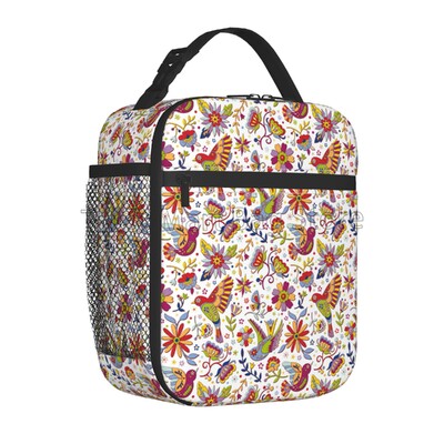 Krāsains meksikāņu ziedu pusdienu kastīte atkārtoti lietojama pusdienu soma Work Bento dzesētājs atkārtoti lietojama piknika kastes, izolēts konteiners piknikam