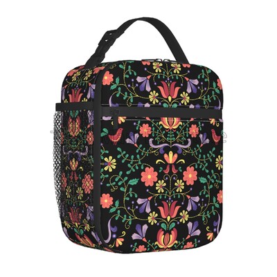Krāsains meksikāņu ziedu pusdienu kastīte atkārtoti lietojama pusdienu soma Work Bento dzesētājs atkārtoti lietojama piknika kastes, izolēts konteiners piknikam