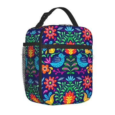 Krāsains meksikāņu ziedu pusdienu kastīte atkārtoti lietojama pusdienu soma Work Bento dzesētājs atkārtoti lietojama piknika kastes, izolēts konteiners piknikam
