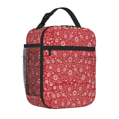 Červeno-čierna Paisley Mandala Obedár Prenosná izolovaná obedárová taška Opakovane použiteľná chladiaca taška pre ženy mužov Práca Piknik Pláž Turistika