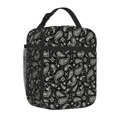 Červeno-čierna Paisley Mandala Obedár Prenosná izolovaná obedárová taška Opakovane použiteľná chladiaca taška pre ženy mužov Práca Piknik Pláž Turistika