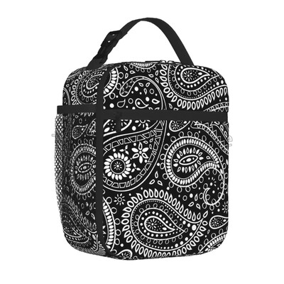 Červeno-čierna Paisley Mandala Obedár Prenosná izolovaná obedárová taška Opakovane použiteľná chladiaca taška pre ženy mužov Práca Piknik Pláž Turistika