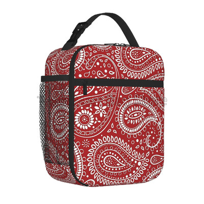Červeno-čierna Paisley Mandala Obedár Prenosná izolovaná obedárová taška Opakovane použiteľná chladiaca taška pre ženy mužov Práca Piknik Pláž Turistika