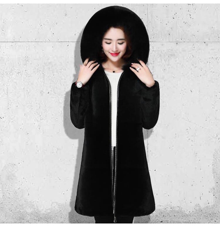 Dámsky zimný kabát z imitácie ovčej kožušiny Haining z kórejskej verzie z roku 2024, stredne dlhý, s imitáciou líšky, vo veľkých veľkostiach
