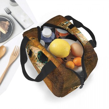 Klimt Kiss Изолирана чанта за обяд Gustav Klimt Freyas Art Meal Container Термочанта Tote Lunch Box Училищен пикник Чанти за съхранение на храна