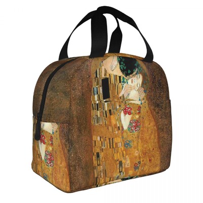 Sacoșă de prânz izolată Klimt Kiss Gustav Klimt Freyas Art Container pentru masă Geanta termică Tote Cutie de prânz Saci de depozitare a alimentelor pentru picnic la școală