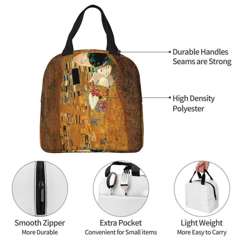 Klimt Kiss izoliuotas pietų krepšys Gustav Klimt Freyas Art Meal Container terminis maišelis Tote Lunch Box Mokyklos iškylų maisto saugojimo krepšiai