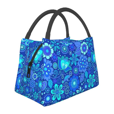 Gražus mėlynų gėlių priešpiečių krepšys, skirtas vaikui su gėlių raštu pietų dėžutė Mielas pikniko aušintuvo krepšys Nešiojami užtrauktuku Oksfordo nešiojami maisto maišeliai