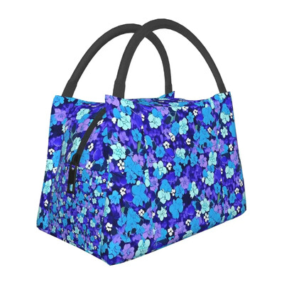 Gražus mėlynų gėlių priešpiečių krepšys, skirtas vaikui su gėlių raštu pietų dėžutė Mielas pikniko aušintuvo krepšys Nešiojami užtrauktuku Oksfordo nešiojami maisto maišeliai