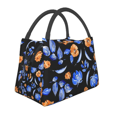 Gražus mėlynų gėlių priešpiečių krepšys, skirtas vaikui su gėlių raštu pietų dėžutė Mielas pikniko aušintuvo krepšys Nešiojami užtrauktuku Oksfordo nešiojami maisto maišeliai