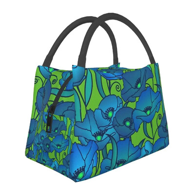 Gražus mėlynų gėlių priešpiečių krepšys, skirtas vaikui su gėlių raštu pietų dėžutė Mielas pikniko aušintuvo krepšys Nešiojami užtrauktuku Oksfordo nešiojami maisto maišeliai