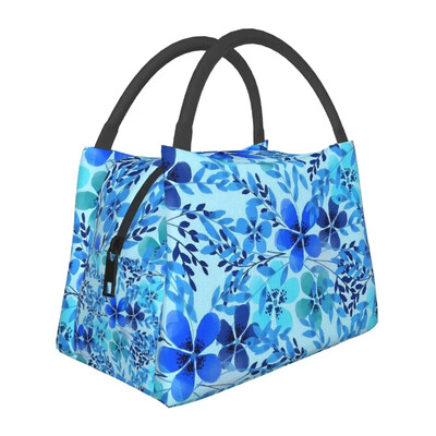 Gražus mėlynų gėlių priešpiečių krepšys, skirtas vaikui su gėlių raštu pietų dėžutė Mielas pikniko aušintuvo krepšys Nešiojami užtrauktuku Oksfordo nešiojami maisto maišeliai