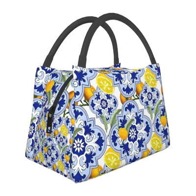 Gražus mėlynų gėlių priešpiečių krepšys, skirtas vaikui su gėlių raštu pietų dėžutė Mielas pikniko aušintuvo krepšys Nešiojami užtrauktuku Oksfordo nešiojami maisto maišeliai