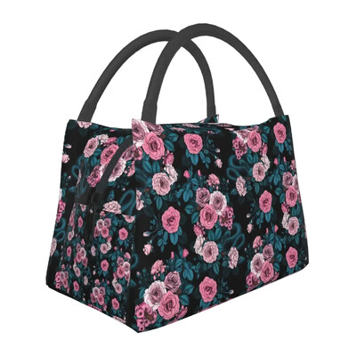 Rožių gėlių raštų pietų krepšys Retro gėlės mokyklinė priešpiečių dėžutė moterims Kasdieniai spausdinti terminiai pietų krepšiai Oksfordo šaltkrepšys