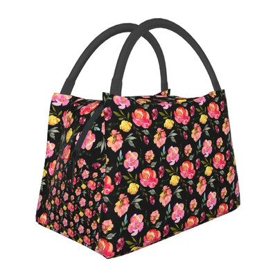 Rožių gėlių raštų pietų krepšys Retro gėlės mokyklinė priešpiečių dėžutė moterims Kasdieniai spausdinti terminiai pietų krepšiai Oksfordo šaltkrepšys