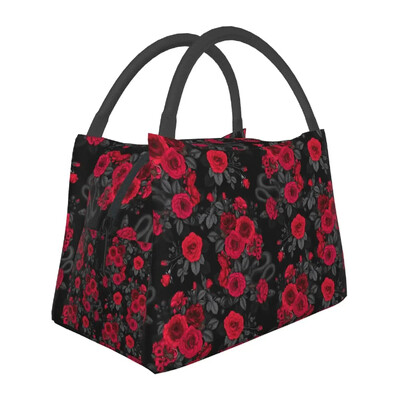 Rožių gėlių raštų pietų krepšys Retro gėlės mokyklinė priešpiečių dėžutė moterims Kasdieniai spausdinti terminiai pietų krepšiai Oksfordo šaltkrepšys