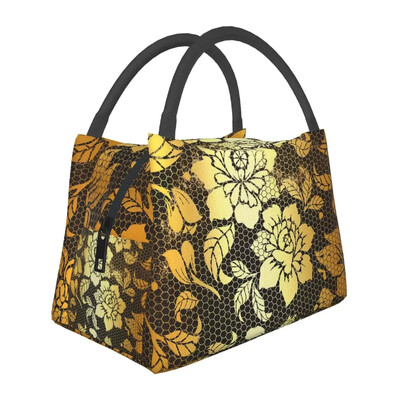 Rožių gėlių raštų pietų krepšys Retro gėlės mokyklinė priešpiečių dėžutė moterims Kasdieniai spausdinti terminiai pietų krepšiai Oksfordo šaltkrepšys