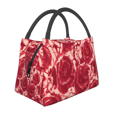 Rožių gėlių raštų pietų krepšys Retro gėlės mokyklinė priešpiečių dėžutė moterims Kasdieniai spausdinti terminiai pietų krepšiai Oksfordo šaltkrepšys