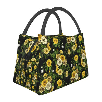 Rožių gėlių raštų pietų krepšys Retro gėlės mokyklinė priešpiečių dėžutė moterims Kasdieniai spausdinti terminiai pietų krepšiai Oksfordo šaltkrepšys