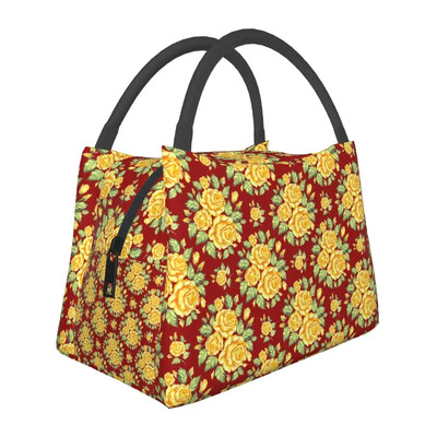 Rožių gėlių raštų pietų krepšys Retro gėlės mokyklinė priešpiečių dėžutė moterims Kasdieniai spausdinti terminiai pietų krepšiai Oksfordo šaltkrepšys