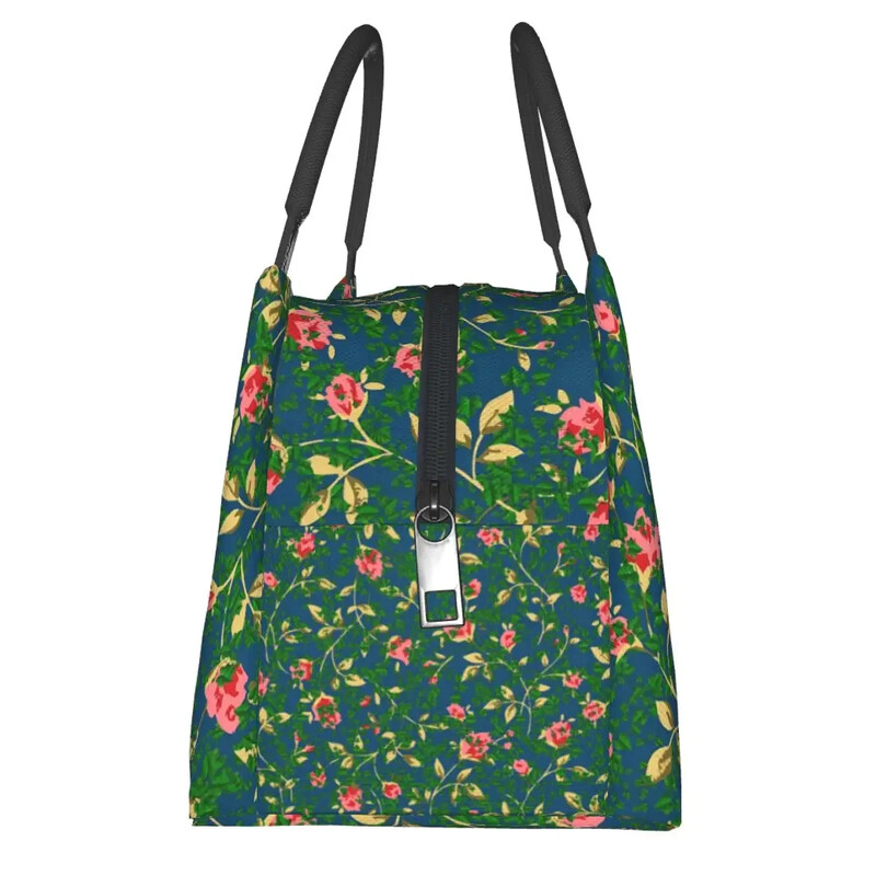 Rožių gėlių raštų pietų krepšys Retro gėlės mokyklinė priešpiečių dėžutė moterims Kasdieniai spausdinti terminiai pietų krepšiai Oksfordo šaltkrepšys