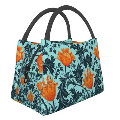 William Morris Anemone izoliuoti pietų krepšiai moterims Resuable Indigo Blue ir Coral Thermal Cooler Lunch Box Picnic Travel