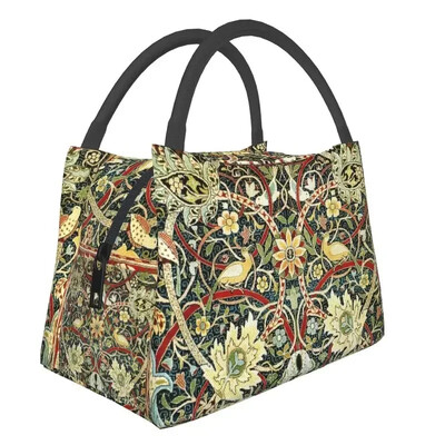 William Morris Anemone izolētas pusdienu somas sievietēm Resuable Indigo Blue un Coral Thermal Cooler pusdienu kastes piknika ceļojumi