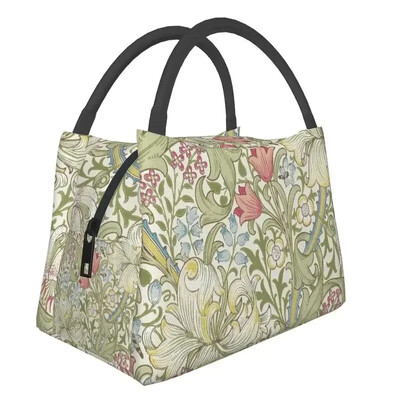 William Morris Anemone izolētas pusdienu somas sievietēm Resuable Indigo Blue un Coral Thermal Cooler pusdienu kastes piknika ceļojumi