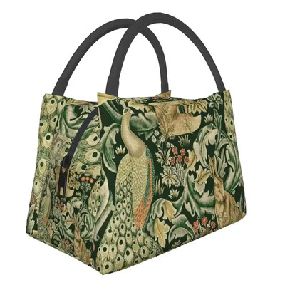 William Morris Anemone izolētas pusdienu somas sievietēm Resuable Indigo Blue un Coral Thermal Cooler pusdienu kastes piknika ceļojumi