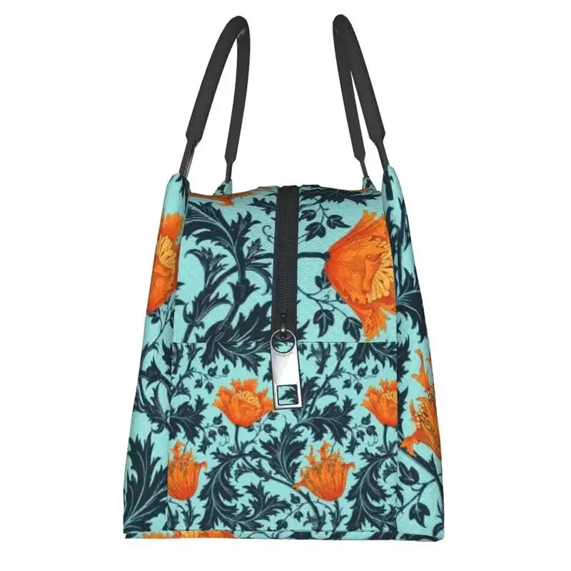 William Morris Anemone izolētas pusdienu somas sievietēm Resuable Indigo Blue un Coral Thermal Cooler pusdienu kastes piknika ceļojumi