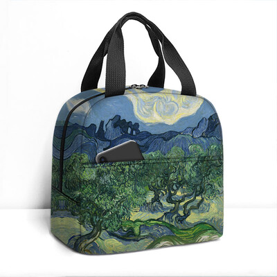 Van Gogo tapyba aliejiniais dažais izoliuotas pietų krepšys saulėgrąžų žvaigždėtas naktinis skeletas rankinė aušintuvas Maisto saugojimo maišeliai terminė pietų dėžutė