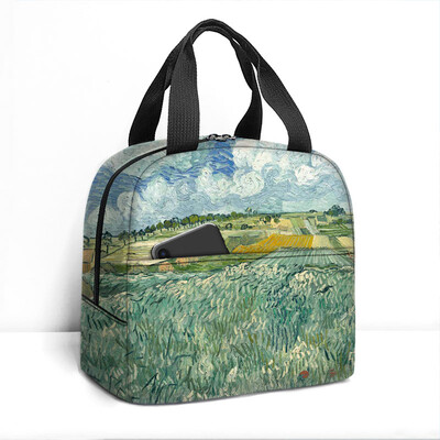 Van Gogo tapyba aliejiniais dažais izoliuotas pietų krepšys saulėgrąžų žvaigždėtas naktinis skeletas rankinė aušintuvas Maisto saugojimo maišeliai terminė pietų dėžutė