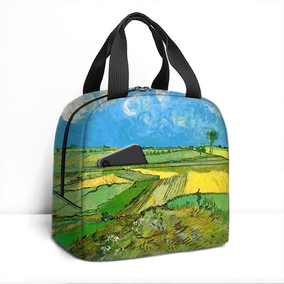 Van Gogo tapyba aliejiniais dažais izoliuotas pietų krepšys saulėgrąžų žvaigždėtas naktinis skeletas rankinė aušintuvas Maisto saugojimo maišeliai terminė pietų dėžutė