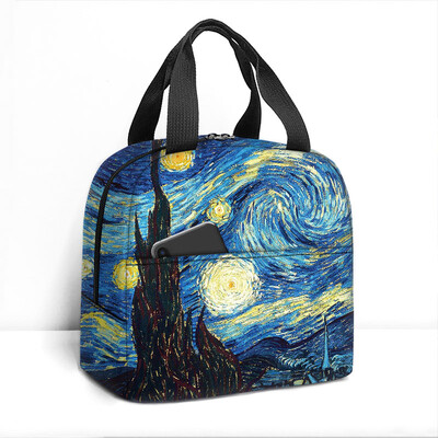 Van Gogo tapyba aliejiniais dažais izoliuotas pietų krepšys saulėgrąžų žvaigždėtas naktinis skeletas rankinė aušintuvas Maisto saugojimo maišeliai terminė pietų dėžutė