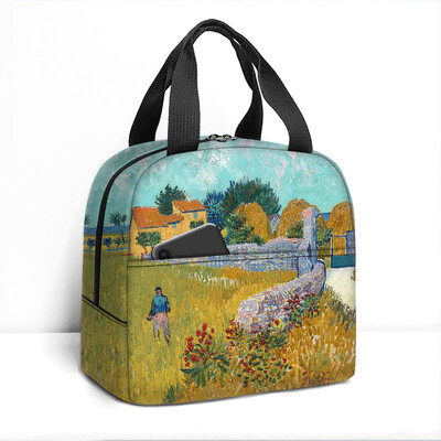Van Gogo tapyba aliejiniais dažais izoliuotas pietų krepšys saulėgrąžų žvaigždėtas naktinis skeletas rankinė aušintuvas Maisto saugojimo maišeliai terminė pietų dėžutė