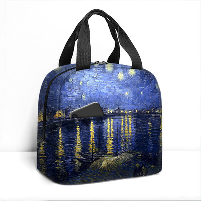 Van Gogo tapyba aliejiniais dažais izoliuotas pietų krepšys saulėgrąžų žvaigždėtas naktinis skeletas rankinė aušintuvas Maisto saugojimo maišeliai terminė pietų dėžutė