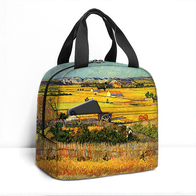 Van Gogo tapyba aliejiniais dažais izoliuotas pietų krepšys saulėgrąžų žvaigždėtas naktinis skeletas rankinė aušintuvas Maisto saugojimo maišeliai terminė pietų dėžutė