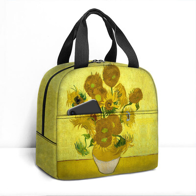 Van Gogo tapyba aliejiniais dažais izoliuotas pietų krepšys saulėgrąžų žvaigždėtas naktinis skeletas rankinė aušintuvas Maisto saugojimo maišeliai terminė pietų dėžutė