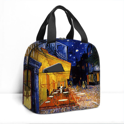 Van Gogo tapyba aliejiniais dažais izoliuotas pietų krepšys saulėgrąžų žvaigždėtas naktinis skeletas rankinė aušintuvas Maisto saugojimo maišeliai terminė pietų dėžutė