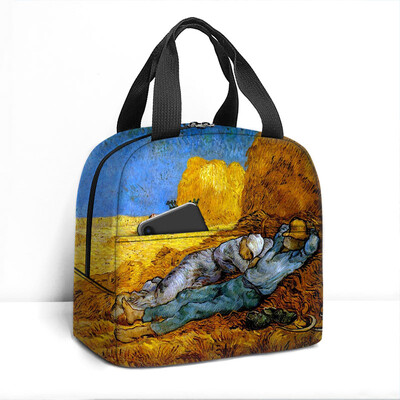Van Gogo tapyba aliejiniais dažais izoliuotas pietų krepšys saulėgrąžų žvaigždėtas naktinis skeletas rankinė aušintuvas Maisto saugojimo maišeliai terminė pietų dėžutė