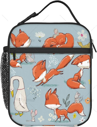 Aranyos Fox Wolf szigetelt ebédlőtáskák férfiaknak, nőknek, újrafelhasználható, hordozható termál ebédlődoboz zsebes hordtáskával hűtő piknik munka