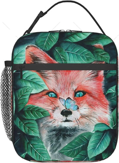 Aranyos Fox Wolf szigetelt ebédlőtáskák férfiaknak, nőknek, újrafelhasználható, hordozható termál ebédlődoboz zsebes hordtáskával hűtő piknik munka